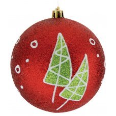 Χριστουγεννιάτικη Κόκκινη Μπάλα, με Δεντράκια (10cm)